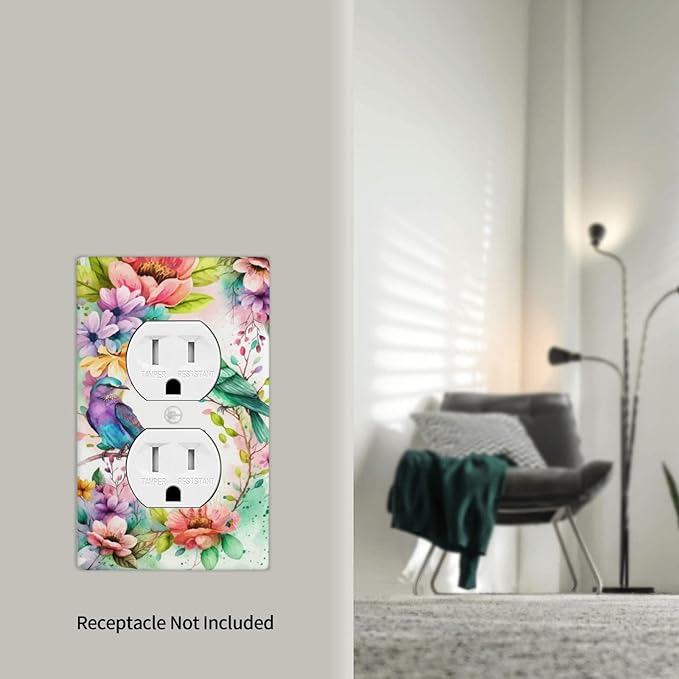 Bird Floral Flower Outlet Covers Decorative Electrical Outlets Duplex Outlet 1-Gang Wall Plate Receptacle Wall Outlet Cover