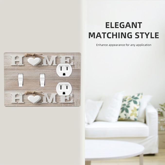 Farm Country Love Home Wood Print 3-Gang 2-Toggle 1-Duplex Receptacle Combination Light Switch Decorative Triple Combo Device Switches/Rocker Outlet Covers and Wall Plate