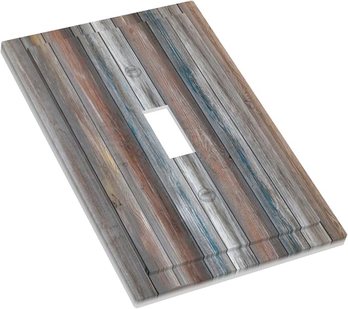 Light Switch Cover Vintage Blue Grey Wood Plank 1 Gang Wall Plate Cover Rustic Country Single Toggle Outlet Covers Decorative Switchplate Electrical Faceplate for Farmhouse Home Decor