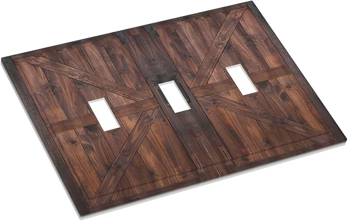 Rustic Barn Doors Vintage Brown Wood Plank Print Decorative Switch Plates 3 Gang Wall Plate Triple Toggle Light Switch Cover Faceplate Electrical Wall Panels for Farmhouse Home Decor
