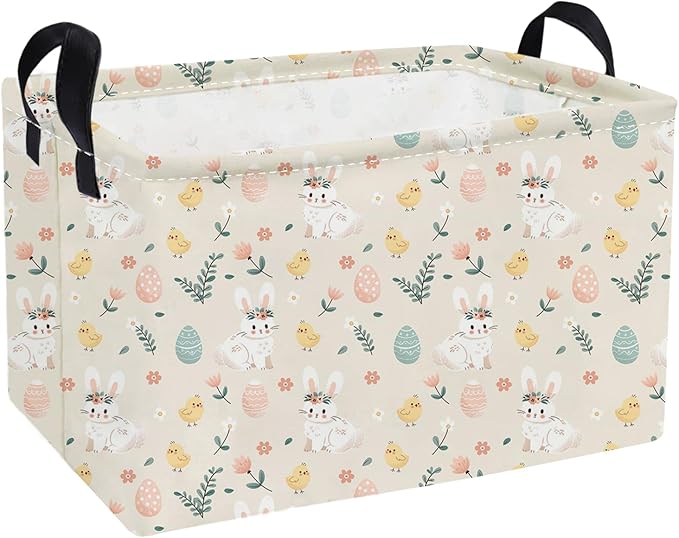 Essme Rectangular Shelf Basket for Kids, Toy Organizer, Easter Gift. (Flower Easter Eggs)