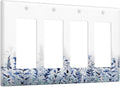 Decorative Outlet Covers Rustic Blue Plants Wildflowers Boho Leaves 4 Gang Wall Plate Cover Quad Rocker Decora Light Switch Covers Plate Jumbo Electrical GFCI Switch Plate Cover