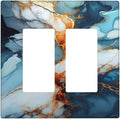 Light Switch Cover Plate Golden Abstract Luxury Marble 2 Gang Double Rocker Outlet Covers Decorative Switch plates Electrical Wall Plates GFCI Receptacle for Livingroom Bathroom Decor