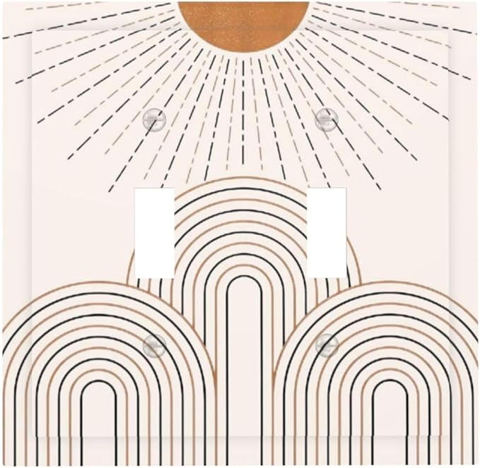 Decorative Light Switch Plate Covers Mid Century Gold Sun Minimalist Arch Line Castle 2 Gang Wall Plate Double Toggle Switch Cover Plate Electric Dual Device Electrical Faceplate