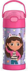 THERMOS FUNTAINER Water Bottle with Straw - 12 Ounce - Kids Stainless Steel Vacuum Insulated Water Bottle with Lid,Gabby’s Dollhouse,(Pack of 6)