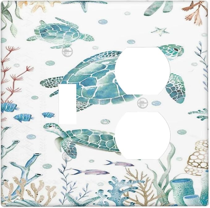 Sea Turtle Ocean Starfish Fish Coral Pearl Wallplates 1 Toggle 1 Duplex Switch Plate Electrical GFCI Faceplate Decorative Light Switch Covers for Bathroom Kids Room Decor