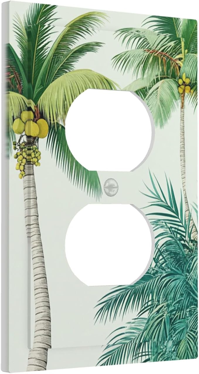 Tropical Palm Tree & Paradise Leaves Duplex Wall Plate - 1-Gang Standard US Size Island Vacation Vibes Outlet Covers for Living Room Decor