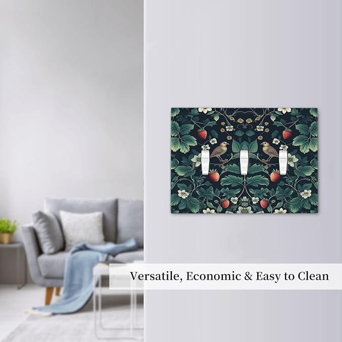 Decorative Switch Plates Strawberry Birds Flowers Plant Morris Floral 3 Gang Wall Plate Triple Toggle Light Switch Cover Faceplate Electrical Wall Panels for Bedroom Farmhouse Decor