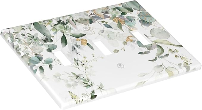 Green Leaves Watercolor Light Switch Cover Plates Decorative Triple Toggle Wall Plate, 3 Gang Lightswitch Cover