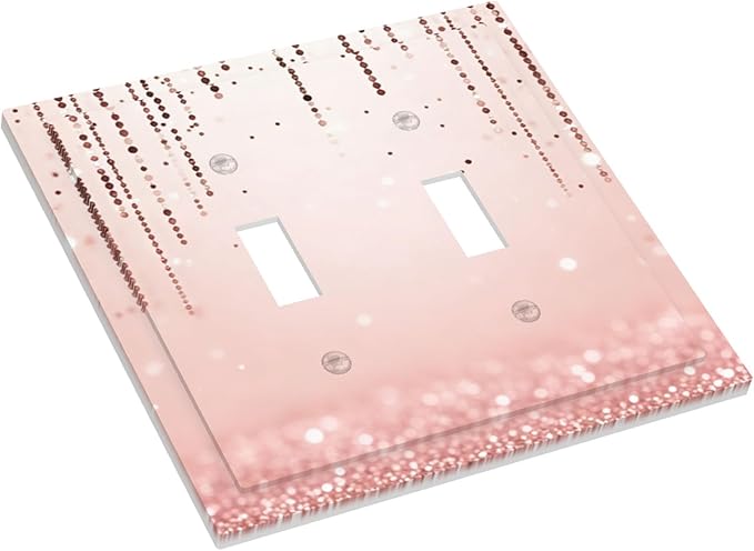 Rose Gold Pink 2-Gang Double Toggle Light Switch Plate, Draping Bead Printed Pattern Decorative Wall Plate, Modern Glam Home Decor