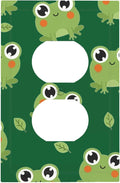 Cute Green Frogs Duplex Wall Plate - 1-Gang Standard US Size Whimsical Froggy Friends Outlet Covers, Playful Amphibian for Kids Room Decor