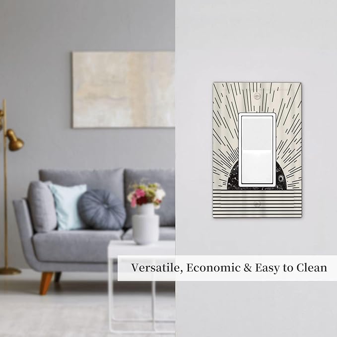 Mid Century Boho Sun Abstract Black Sunrise Horizon 1 Gang Rocker Light Switch Covers Single Decora Outlet Wall Plate Decorative Switchplate Faceplate GFCI for Kitchen Bathroom Bedroom Decor