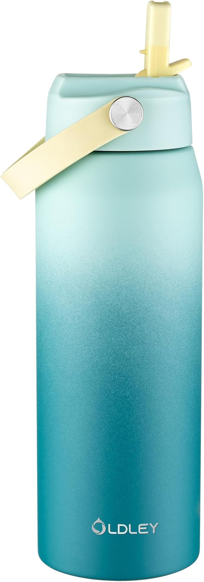 Oldley 24oz Insulated Water Bottle with Straw, Stainless Steel Water Bottle for Sports, Travel, School, BPA-Free Sports Bottles for Adult Kids, Leak-Proof, Light Green Blue