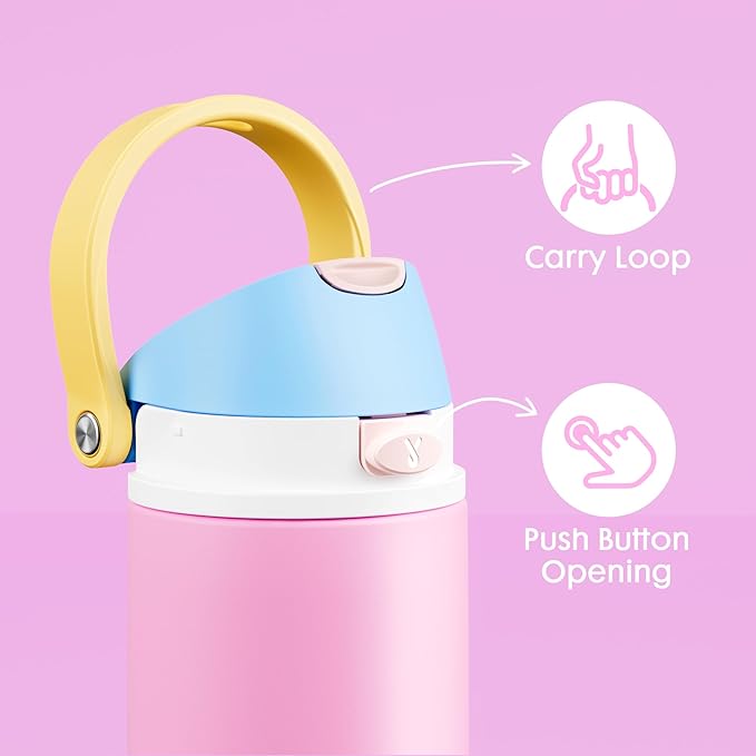 18 oz Insulated Water Bottle for Kids: Meoky Metal Water Bottle with 2-in-1 Straw and Spout Lid - Leak Proof, Cold for 24 Hours, Fits in Car Cup Holder for Girls School Sports, Fruit Punch