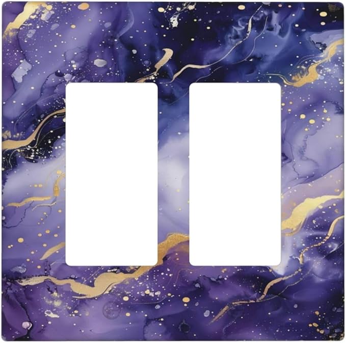 Decorative Outlet Covers Modernity Abstract Purple Golden Marble 2 Gang Wall Plate Double Rocker Switch Light Switch Plate Covers Jumbo Dual Electrical GFCI Switch Cover Plate
