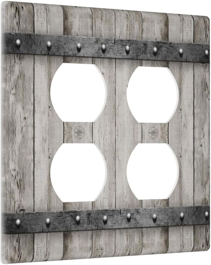 Decorative Outlet Covers Rustic Barn Door Vintage Farmhouse Country 2 Gang Double Duplex Light Switch Cover Wall Plates Electrical Socket Cover Art Faceplate for Bedroom Carbin Decor