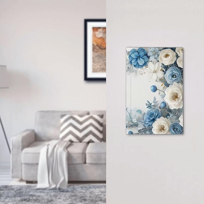 Decorative Light Switch Cover Plate Blue Rose White Flowers Rustic Floral 1 Gang No Device Single Blank Outlet Covers Wall Plate Cover Switchplate Electrical Face Plate