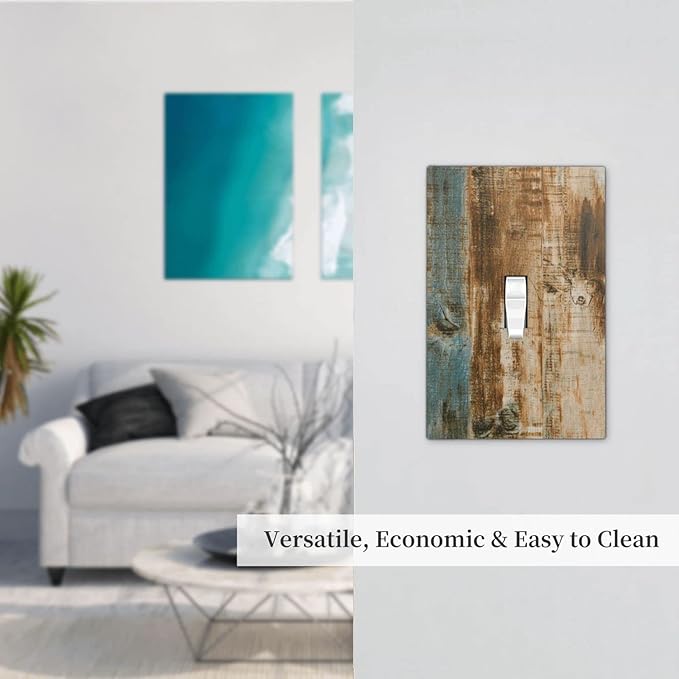 Rustic Farmhouse Cabin Barn Fade Brown Wood 1 Gang Light Switch Plate Decorative Single Toggle Wall Plate Cover Electrical Switchplate Faceplate For Old Hardwood Floor Plank Bedroom Room Decorate