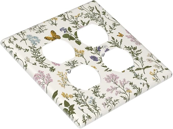 Outlet Covers Vintage Colorful Flowers Butterfly Floral 2 Gang Double Duplex Decorative Light Switch Covers Electrical Wallplates Socket Faceplate For Bed Room Living Room Decor