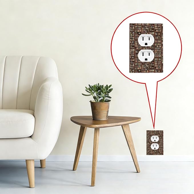 Vintage Library Bookshelf Duplex Wall Plate - 1-Gang Standard US Size Dark Academia Book Lover's Dream Outlet Covers, Cozy Bookshelf for Study Room Decor