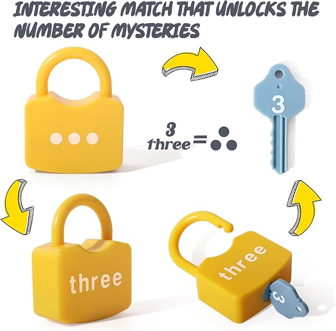 Dinhon Kids Learning Locks with Keys Numbers Matching & Counting Montessori Educational Toys for Ages 3 4 5 Boys and Girls Preschool Games Gifts