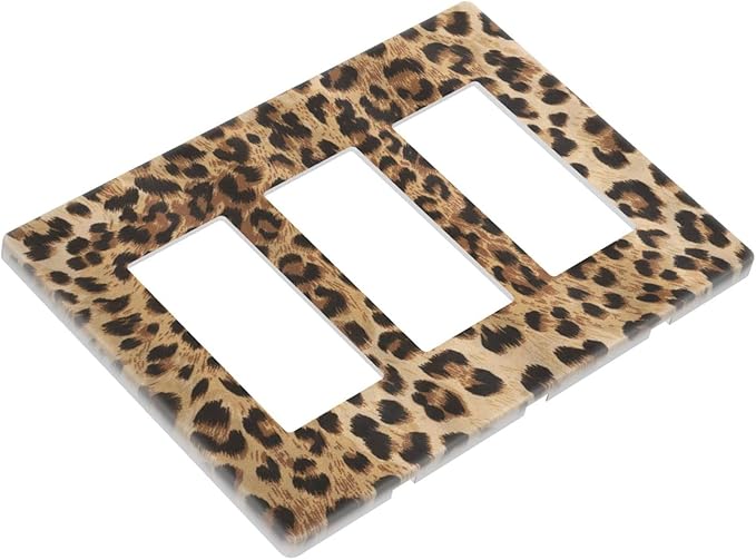 Classic Leopard Cheetah 3 Gang Triple Rocker/Decor Light Switch Wall Plate Cover Decorative Electrical Faceplate For Girls Boys Home Bedroom Decorate Large Size 6.57" x 4.65