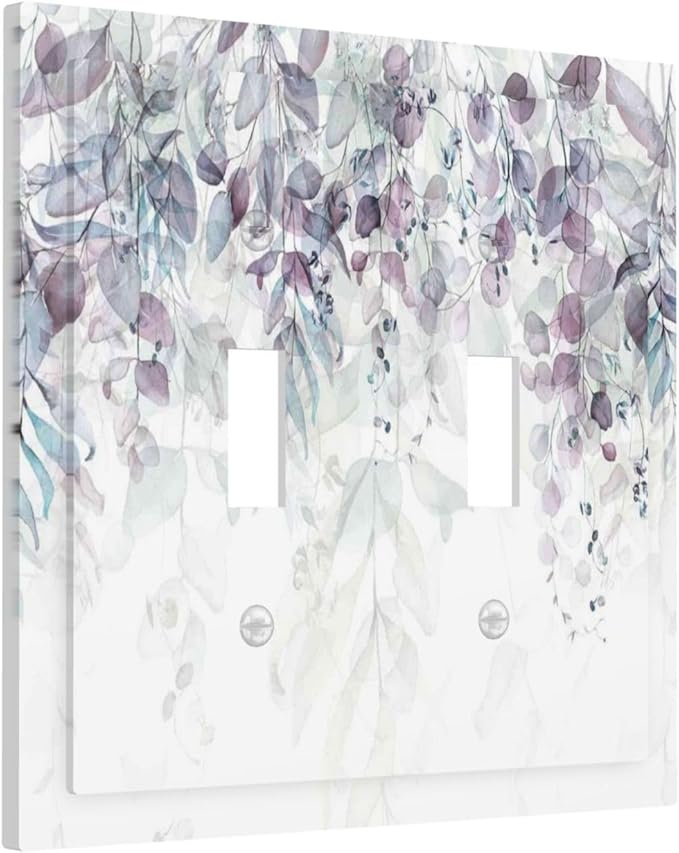 Hazy Leaves Ivy Nature Plants Eucalyptus Leave Decorative Switch Plates 2 Gang Double Toggle Outlet Light Switch Cover Wall Plate Electrical Faceplate for Bedroom Home Decor