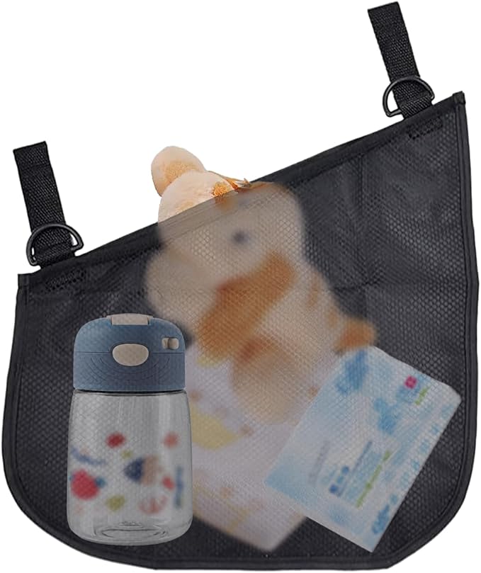2 Pack Side Sling Cargo Stroller Net, Universal Stroller Organizer Bag, Non-Slip and Adjustable Straps Storage Mesh Cargo Net for Stroller Storage (Black)