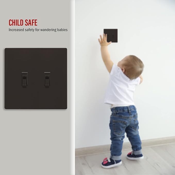 ENERLITES Screwless Double Toggle Switch Wall Plate, Child Safe Dual Light Switch Cover, Standard Size 2-Gang 4.68" x 4.73", Unbreakable Polycarbonate Thermoplastic, UL Listed, SI8812-BR, Glossy Brown