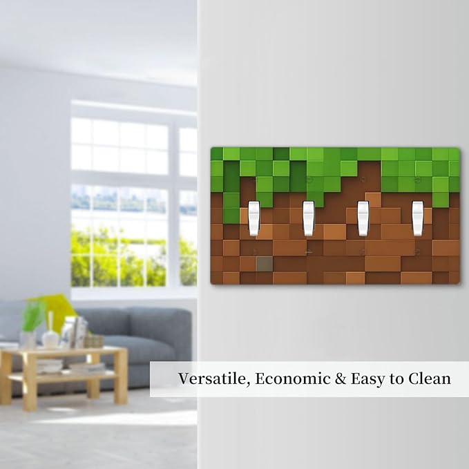 Pixel Style Gamer Themed Grass Block Light Switch Covers Quad Toggle Electrical Faceplate 4 Gang Wall Plate Decorative Switch Plates Cover for Kids Room Office Home Decor