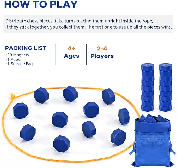Bameca Magnetic Chess Game with Full-Size Stones, Magnet Game with String, for Family & Party & Travel & Camping, Puzzle Strategy Games, 2 Player Games for Kids & Adults