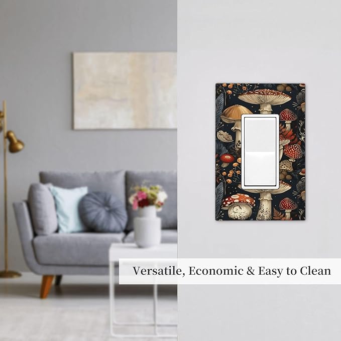 Decorative Outlet Covers Vintage Mushroom Floral 1 Gang Single Rocker Light Switch Cover Plate GFCI Wall Plates Electrical Switch Plate Cover for Bedroom Kids room Decor