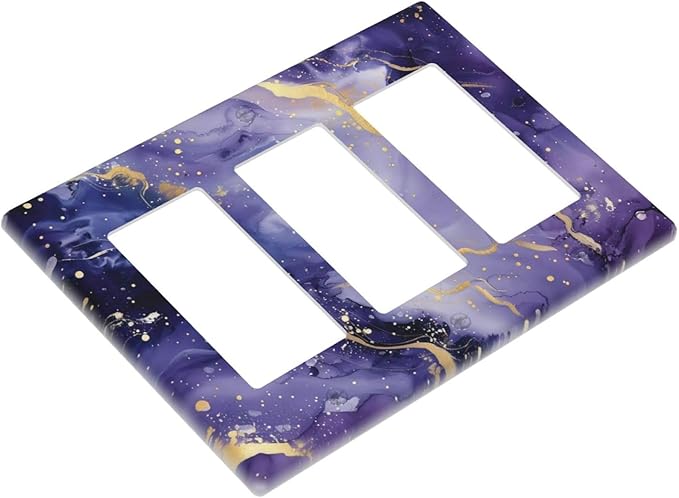 Decorative Outlet Covers Modernity Abstract Purple Golden Marble 3 Gang Wall Plate Triple Rocker Switch Light Switch Plate Covers Jumbo Electrical GFCI Switch Cover Plate