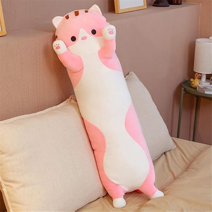 shangman Lovely Plush Cat Doll Cute Cartoon Soft Stuffed Kitten Pillow Long Throw Sleeping Pillow Doll Toy Gift for Kids Girlfriend Multiple Size (Pink,110cm/43.3in)