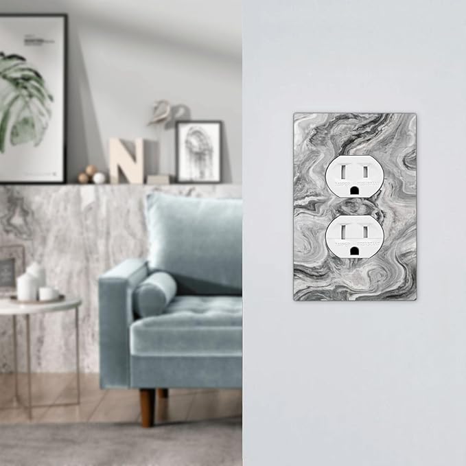 Beautiful Grey Marble Texture Simple Abstract Print Outlet Covers 1 Gang Duplex Light Switch Cover Decorative Switch Plates Electrical Receptacle Faceplate Wall Plate for Bathroom Kitchen Decor