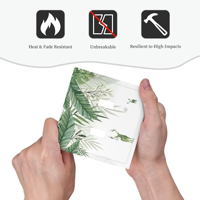 Deer Banana Leaves Palm Trees Green Plants Decorative Switch Plates 2 Gang Double Toggle Outlet Light Switch Cover Wall Plate Electrical Faceplate for Bed Room Living Room Decor