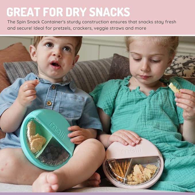 melii Spin Snack Container | 3-Compartment Rotating Snack Box with Sliding Window, BPA-Free, Dishwasher Safe, Portable Snack Container for Kids Ages 3+ (Pink)