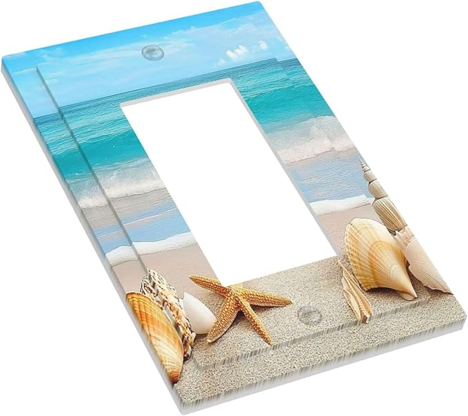 Decorative Outlet Covers Seashells Beach Starfish Scallop 1 Gang Single Rocker Light Switch Cover Plate Wall Plates Gfci Faceplate For Bathroom Home Decor
