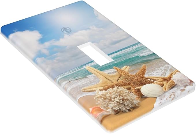 Ocean Beach Seashell Light Switch Cover Plates Decorative Single Toggle Wall Plate, 1 Gang Lightswitch Cover