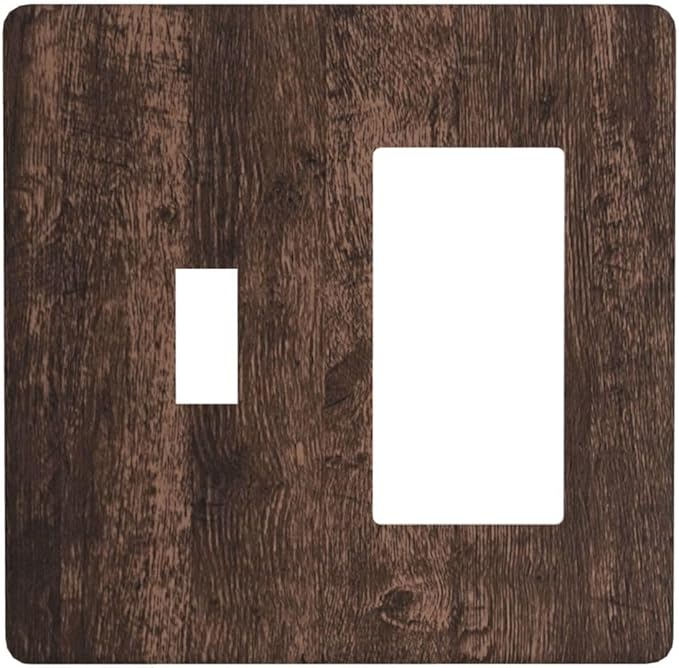 Brown Dark Wood Plank Rustic Vintage Print Outlet Covers 1 Toggle 1 Rocker Combination Decorative Wall Plate Electrical Switch Plates Light Switch Cover Plate for Farmhouse Home Decor