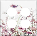 Floral Pink Watercolor Wildflowers Plant Flower Outlet Covers 2 Gang Double Duplex Decorative Light Switch Covers Electrical Wallplates Socket Faceplate for Bedroom Living Room Decor