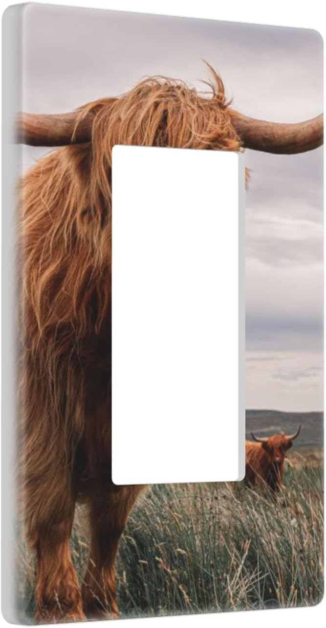 Highland Cow Single Rocker Switch Plate Highland Cattle Farm Animal Decorator Rocker Wall Plate 1 Gang Lightswitch Cover Home Decorative Office