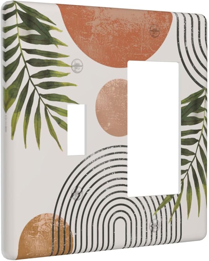 Beautiful Boho Mid Century Large Archs Sun Leaves Plants Outlet Covers 1 Toggle 1 Rocker Combination Decorative Wall Plate Electrical Switch Plates Light Switch Cover Plate for Bedroom Living Room
