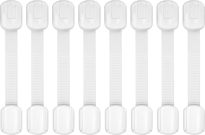 Child Safety Cabinet Locks, 8-Pack, Easy Install with 3M Adhesive, No Screws or Drilling, Multi-Purpose Latches for Cabinets, Drawers, Doors, Kitchen, Ovens, Toilets