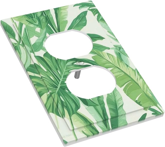 Outlet Covers Tropical Palm Tree Leaf Green Plant 1 Gang Duplex Light Switch Cover Decorative Switch Plates Electrical Receptacle Faceplate Wall Plate For Bed Room Living Room Decor