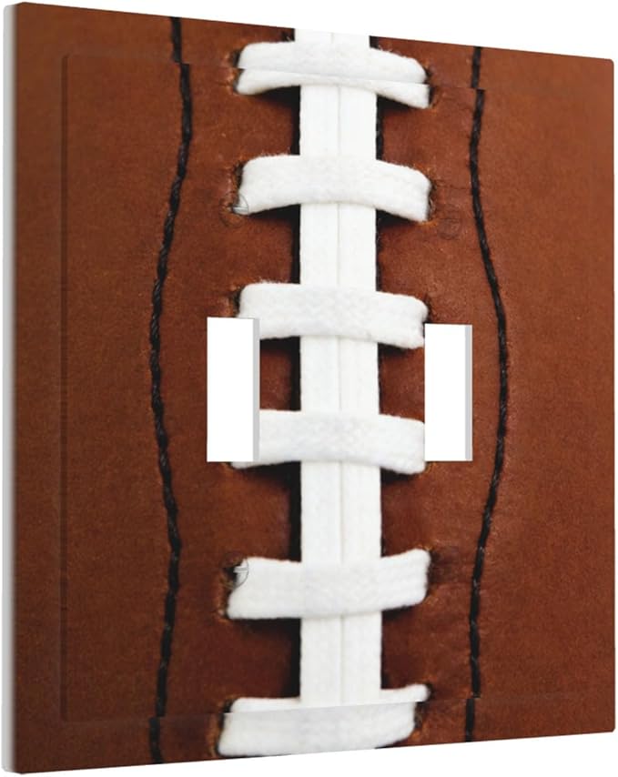 Football Laces Double Toggle Switch Cover - 2-Gang Standard US Size Game Day Sports Fan Light Switch Covers, Vintage Leather Texture for Boys Room