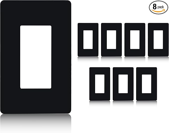 Faith 1-Gang Decorator Screwless Wall Plates Child Safe Outlet Covers, 4.68"H x 2.93" L, Fits GFCI, USB Receptacle, Dimmers, and Lighting Controls, ETL Listed, Black, 8-Pack