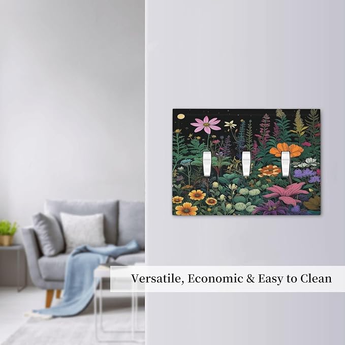 Decorative Light Switch Cover Plate Brainstorming Sketches of Weeds Wildflowers Plants 3 Gang Wall Plate Oversized Triple Toggle Switch Cover Plate Jumbo Electrical Face Plate