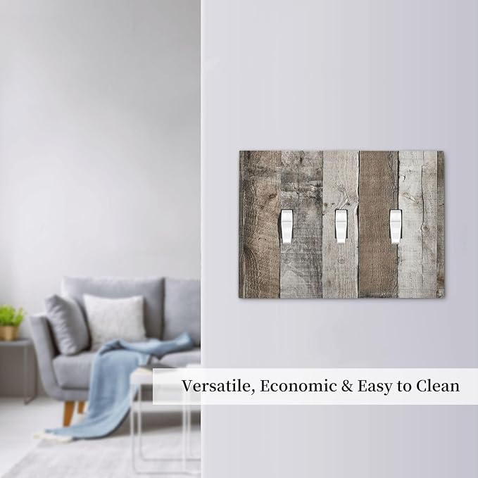 Natural Grey Wood Vintage Faux Wood Grain Decorative Switch Plates 3 Gang Wall Plate Triple Toggle Light Switch Cover Faceplate Electrical Wall Panels for Farmhouse Home Decor