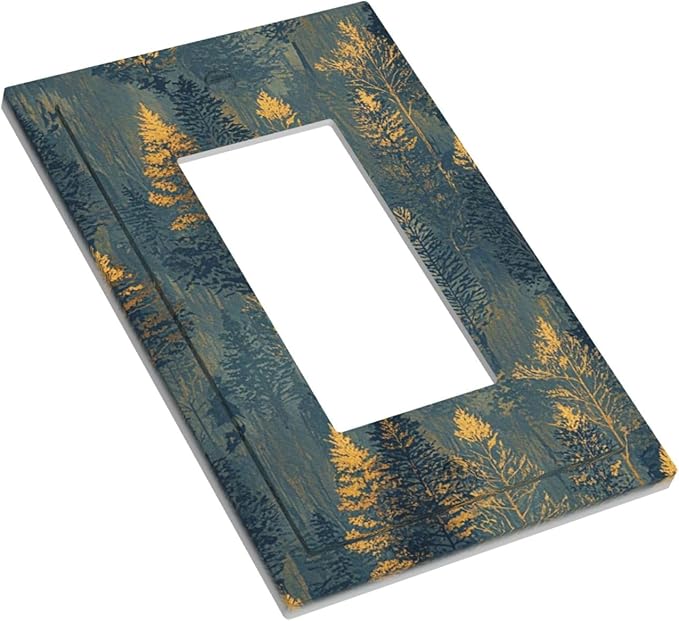Decorative Light Switch Cover Plate with Golden Trees & Abstract Gradient Forest Landscape Design 1 Gang Rocker Outlet Covers Single Decora Gfci Device Wall Plate for Blue Retro Home Decor